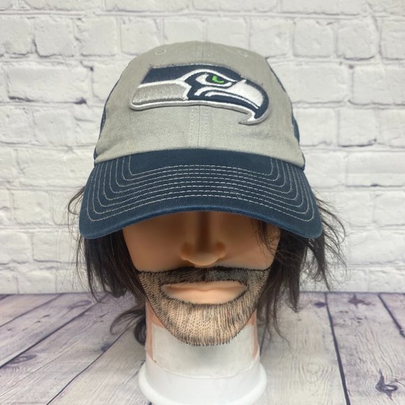 Seattle Seahawks Hat Cap Strap Back Gray Navy Blue Sports NFL Embroidered OTS - Picture 1 of 12
